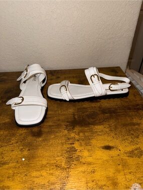 IDIFU White Strappy Sandals with Gold Buckles - Women
